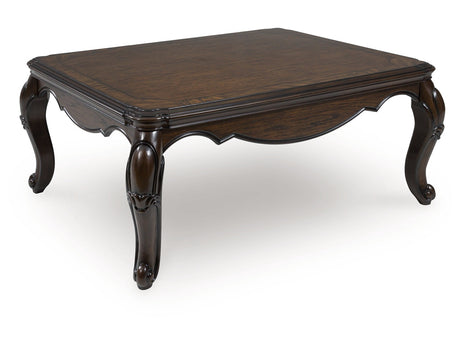 Maylee Dark Brown Rectangular Cocktail Table Cabriole Legs - Ornate Home