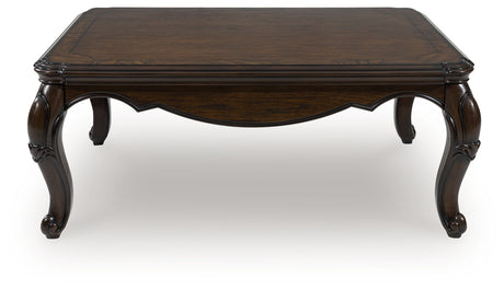 Maylee Dark Brown Rectangular Cocktail Table Cabriole Legs - Ornate Home