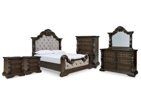 Maylee  King Upholstered Bed & Dresser & Mirror & Chest & 2 Nightstands - Ornate Home