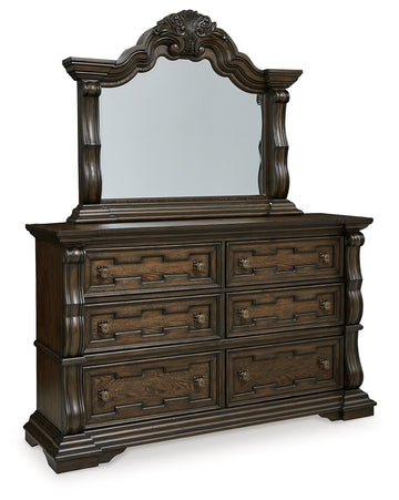 Maylee King Upholstered Bed, Dresser, Mirror and 2 Nightstands - Ornate Home