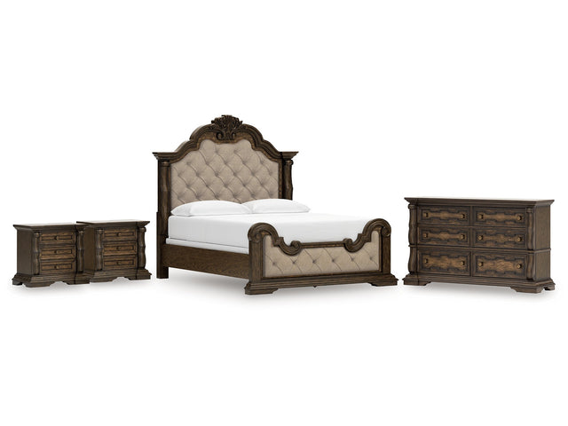 Maylee King Upholstered Bed, Dresser and 2 Nightstands - Ornate Home