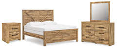 Maystonna Brown King Crossbuck Panel Bed, Dresser, Mirror and Nightstand - Ornate Home