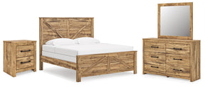 Maystonna Brown King Crossbuck Panel Bed, Dresser, Mirror and Nightstand - Ornate Home