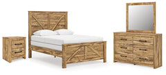 Maystonna Brown Queen Crossbuck Panel Bed, Dresser, Mirror and Nightstand - Ornate Home