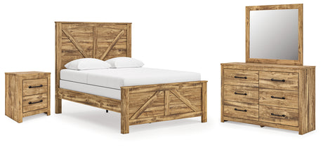 Maystonna Brown Queen Crossbuck Panel Bed, Dresser, Mirror and Nightstand - Ornate Home