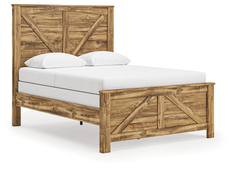 Maystonna Brown Queen Crossbuck Panel Bed, Dresser, Mirror and Nightstand - Ornate Home