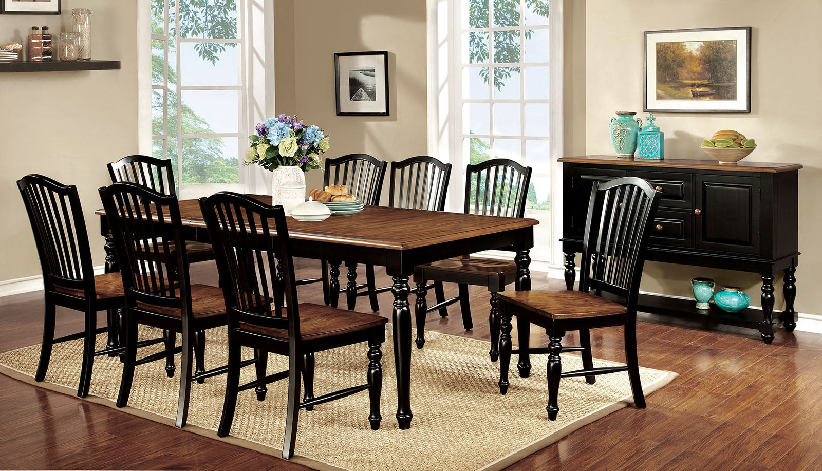 Mayville Black/Antique Oak 7 Pc. Dining Room Set - Ornate Home
