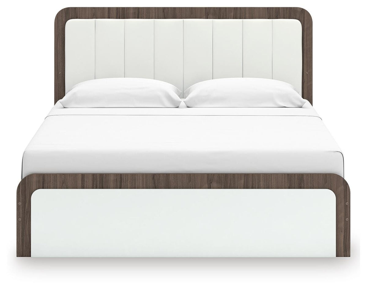 Mazilar White/Brown King Upholstered Bed (Online Special Price) - Ornate Home