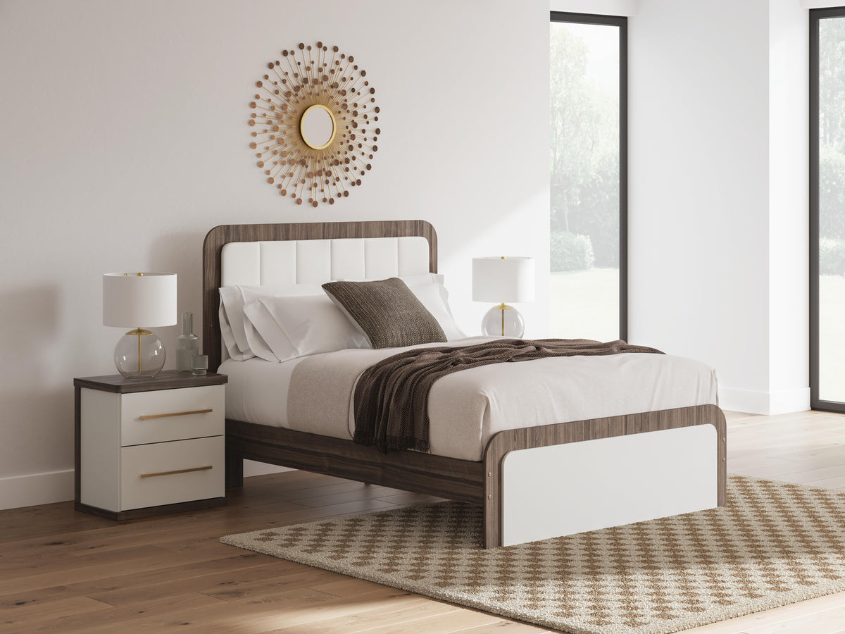 Mazilar White/Brown Queen Upholstered Bed - Ornate Home
