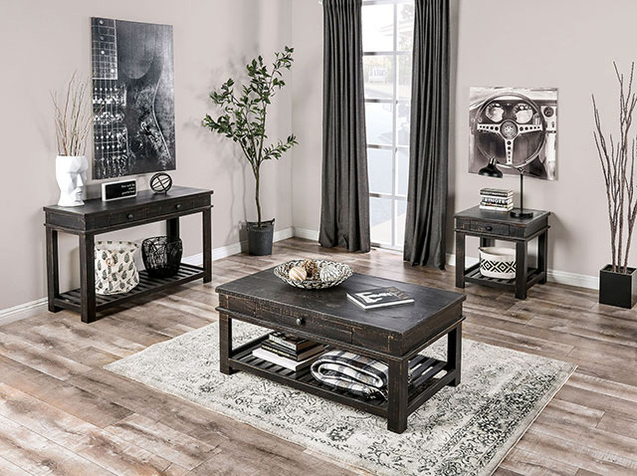 McAllen Rustic Black Sofa Table - Ornate Home