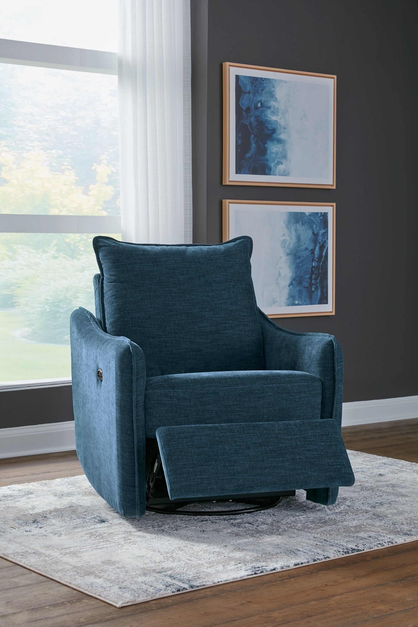 McBurg Navy Swivel Power Recliner (Online Special Price) - Ornate Home