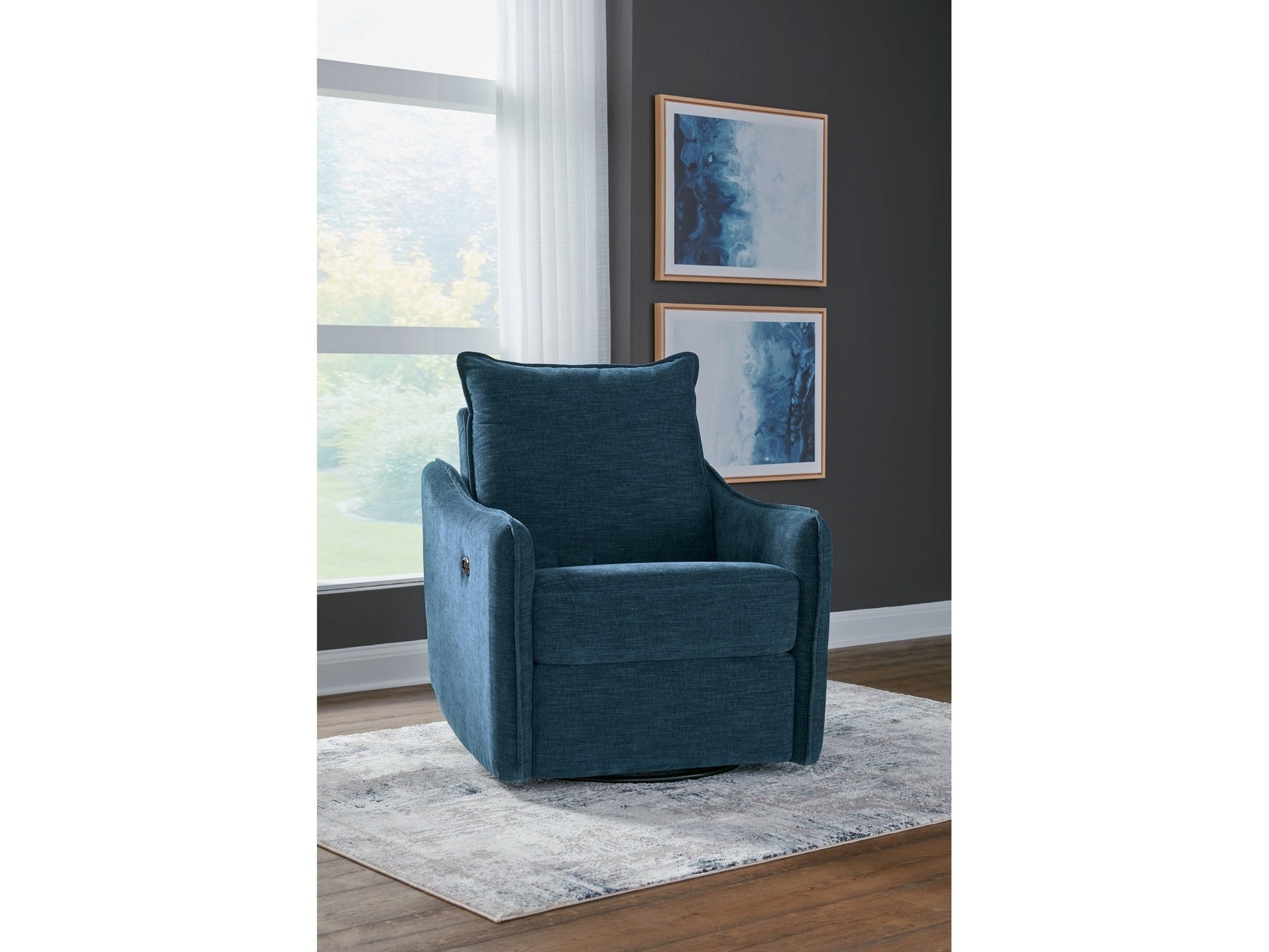 McBurg Navy Swivel Power Recliner - Ornate Home