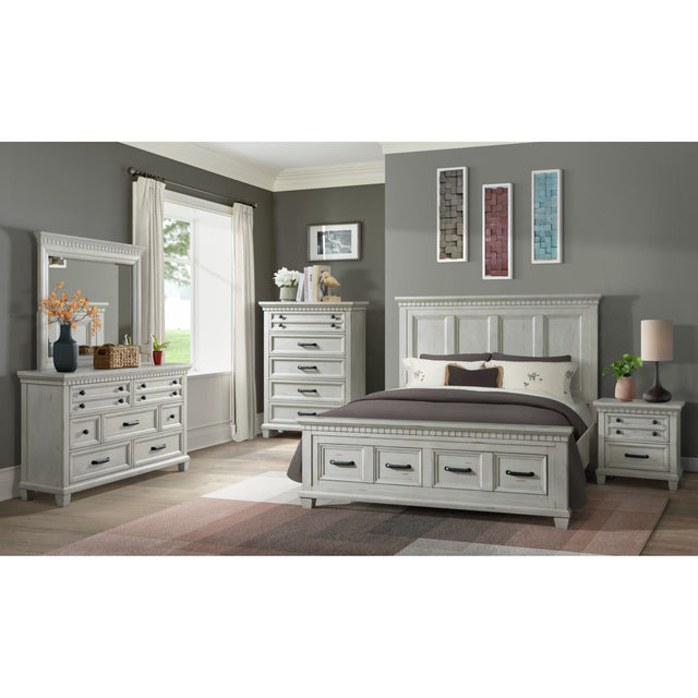 McCoy Antique White 3-Piece Queen Storage Bedroom Set - Ornate Home