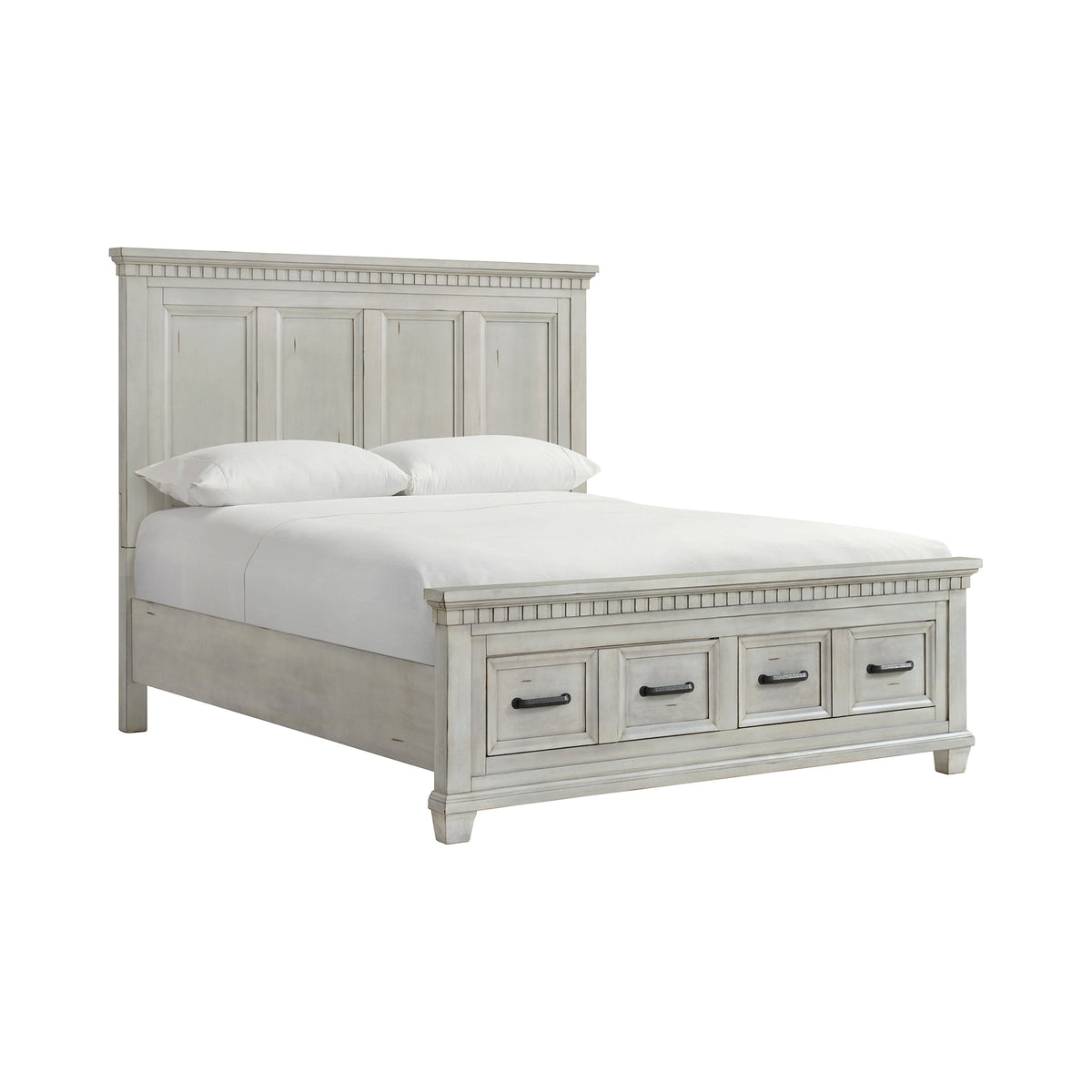McCoy Antique White 4-Piece King Storage Bedroom Set with 2 Nightstands & Dresser - Ornate Home