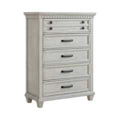 McCoy Antique White 5-Piece King Storage Bedroom Set with 2 Nightstands, Dresser & Chest - Ornate Home