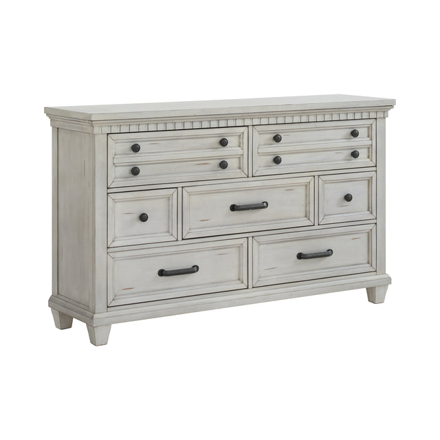 McCoy Antique White 7-Drawer Dresser - Ornate Home