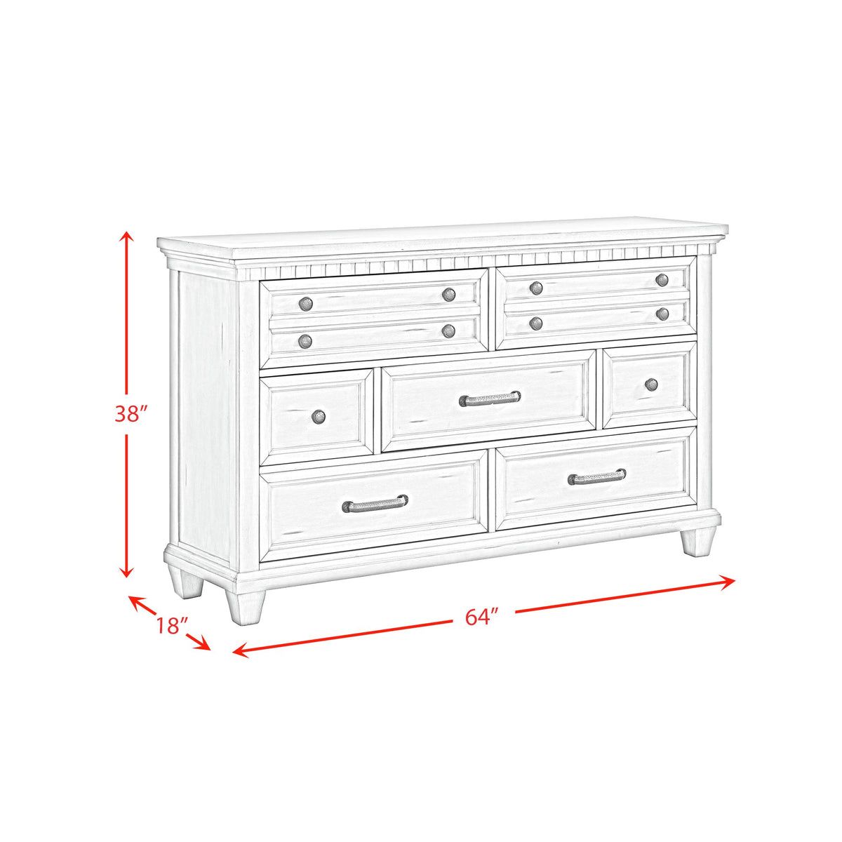 McCoy Antique White 7-Drawer Dresser - Ornate Home