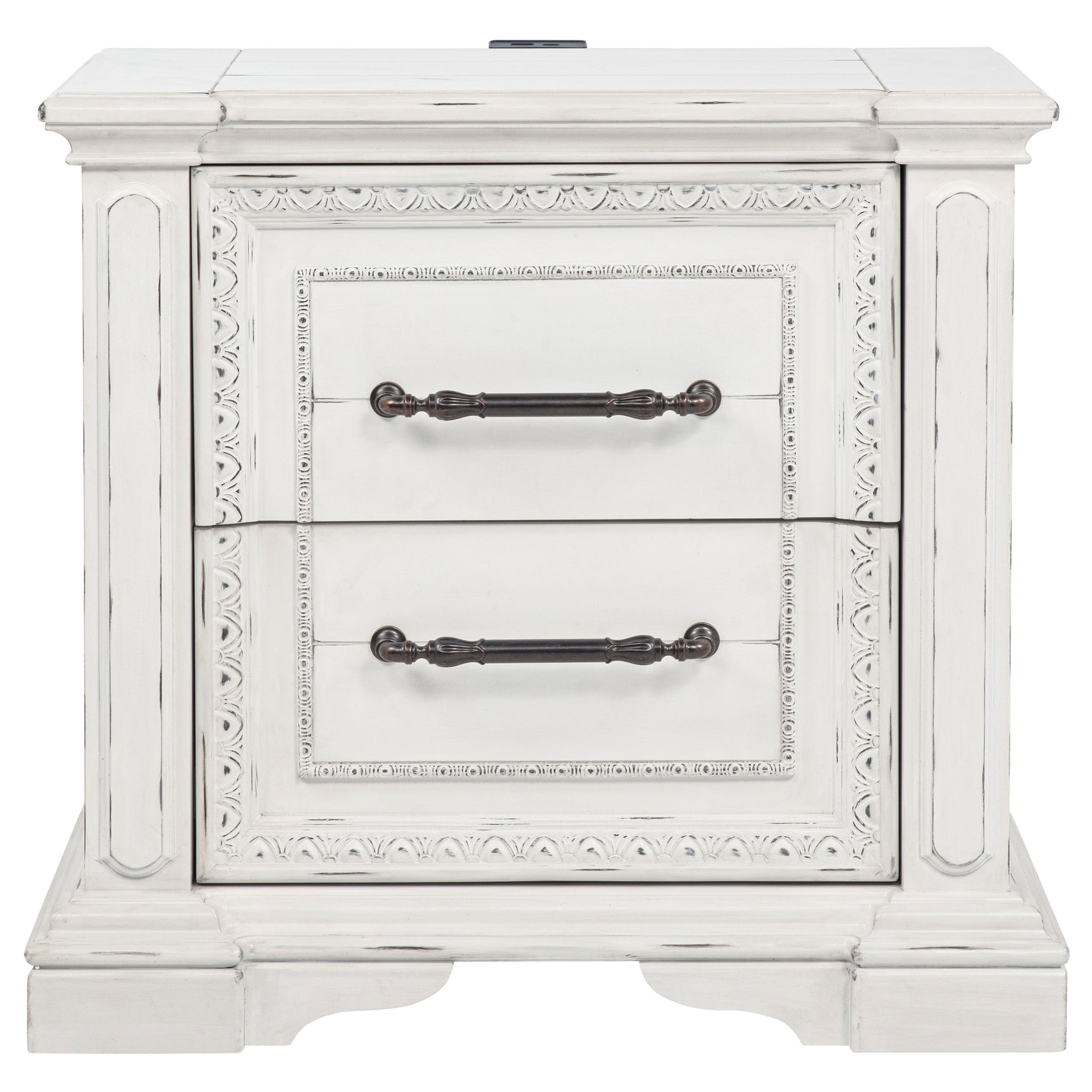 McKinney Vintage White 2-drawer Nightstand with Dual USB - Ornate Home