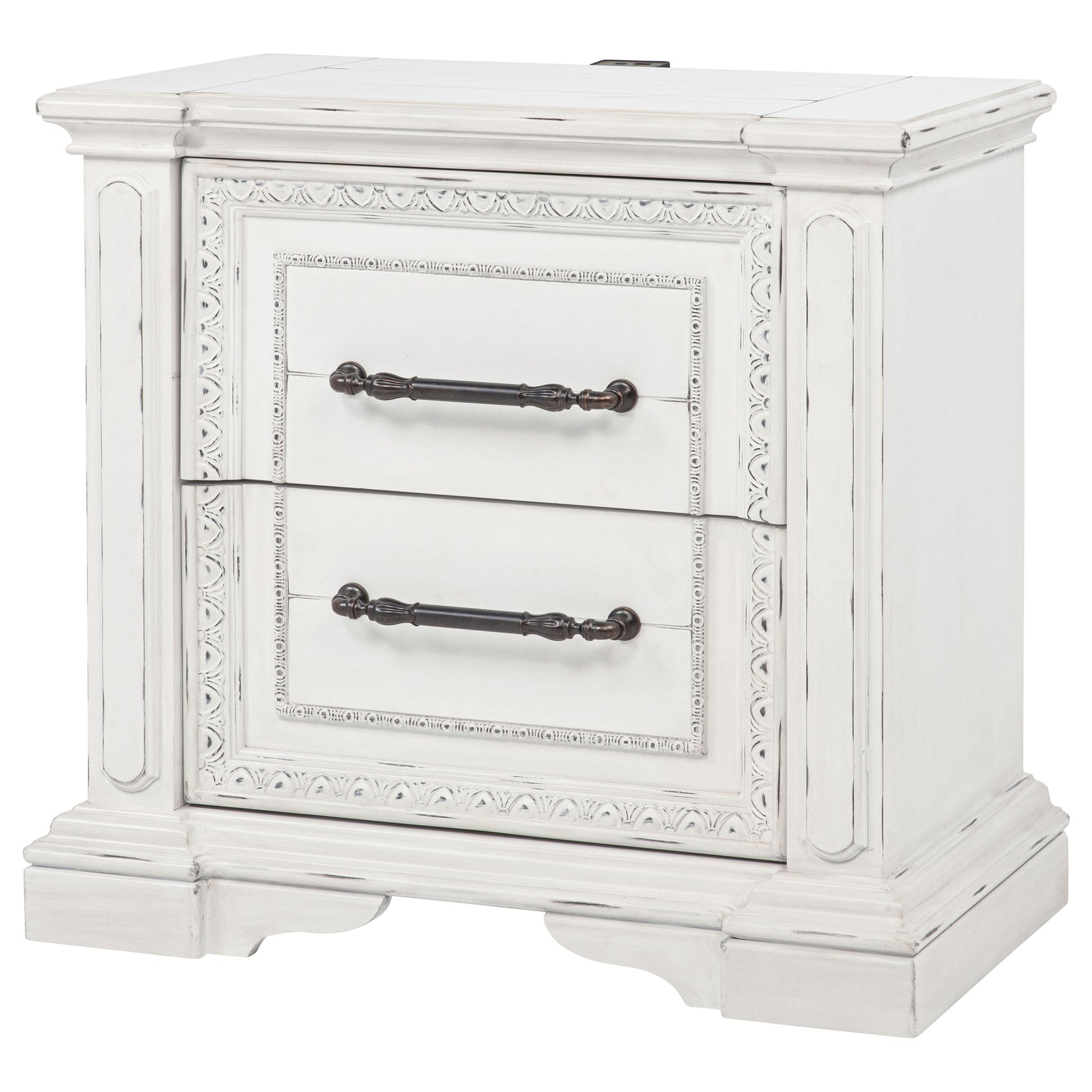McKinney Vintage White 2-drawer Nightstand with Dual USB - Ornate Home