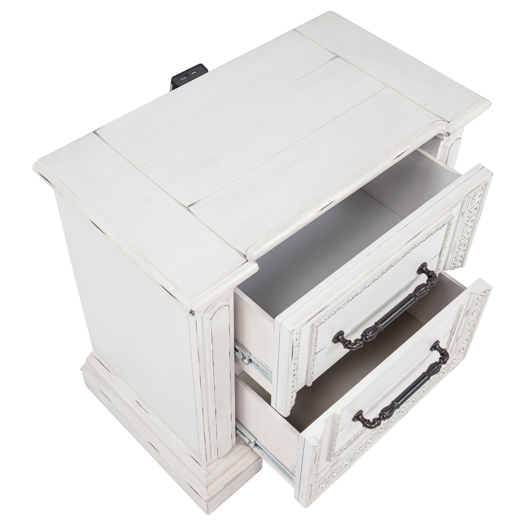 McKinney Vintage White 2-drawer Nightstand with Dual USB - Ornate Home