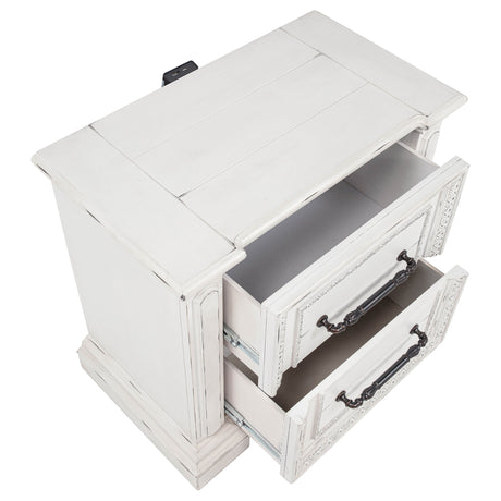 McKinney Vintage White 2-drawer Nightstand with Dual USB - Ornate Home