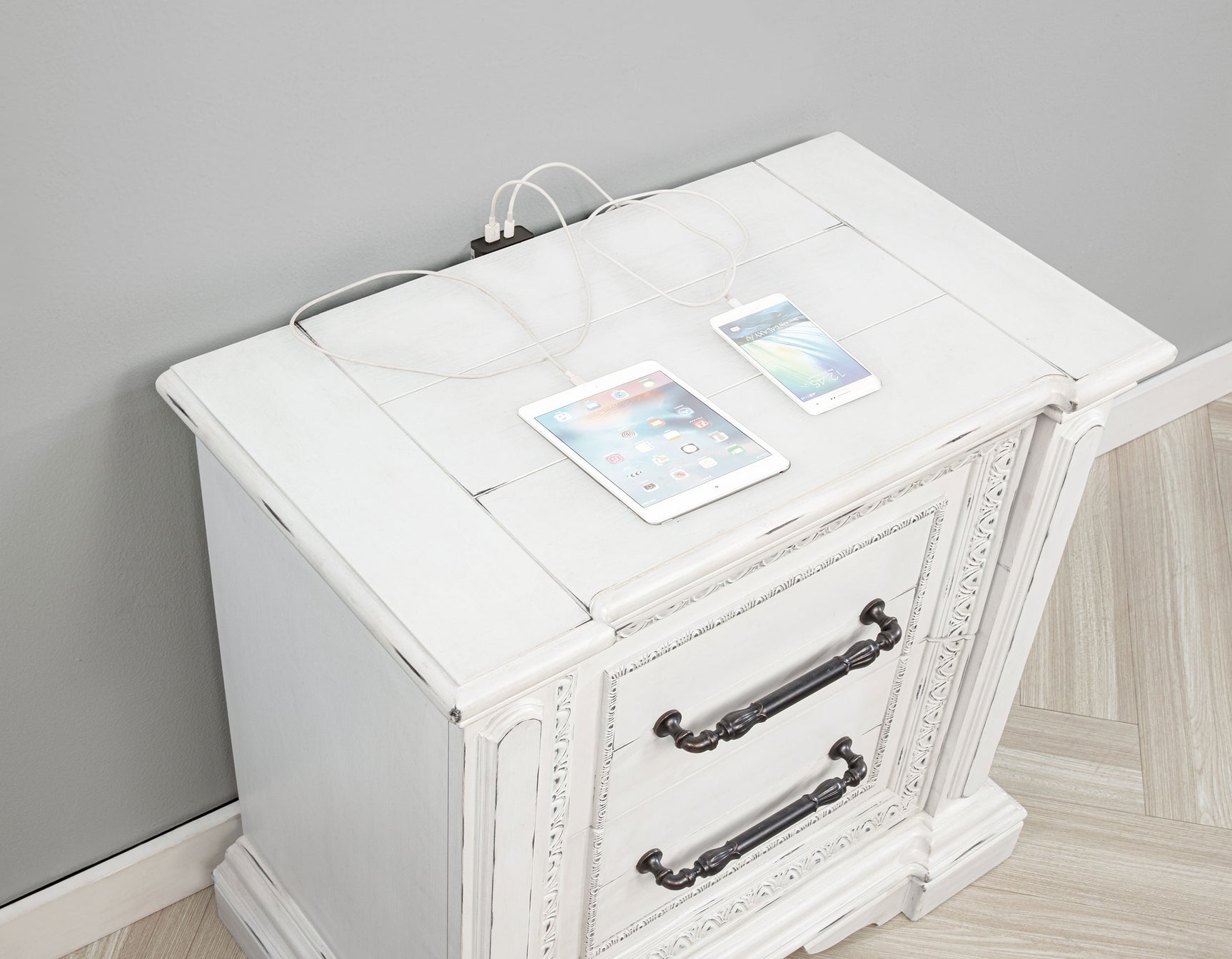 McKinney Vintage White 2-drawer Nightstand with Dual USB - Ornate Home