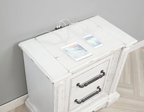 McKinney Vintage White 2-drawer Nightstand with Dual USB - Ornate Home