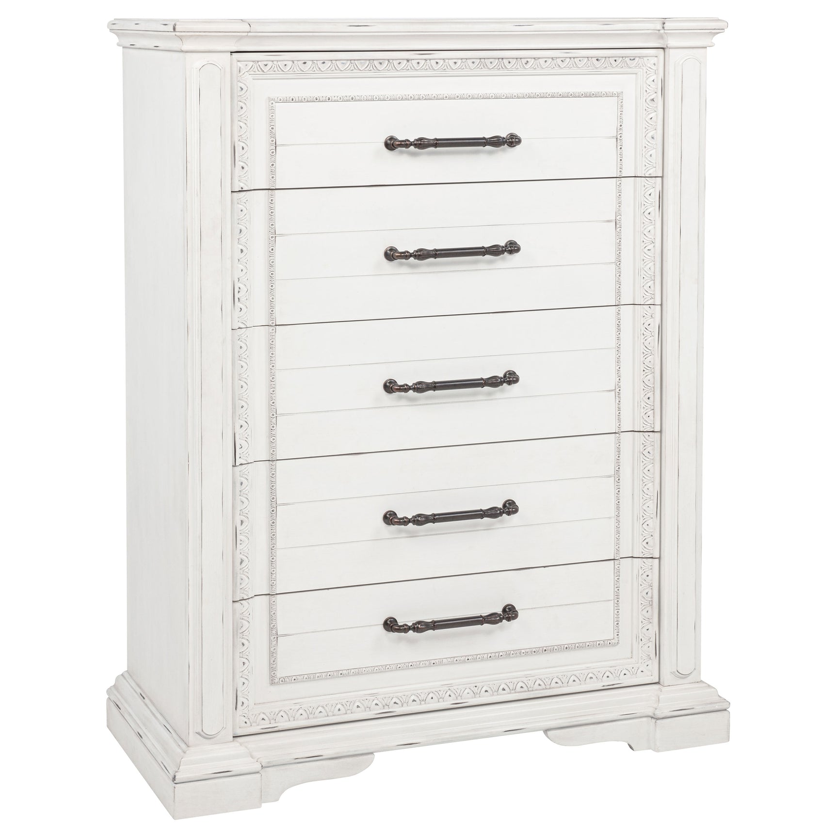 McKinney Vintage White 5-drawer Bedroom Chest of Drawers - Ornate Home