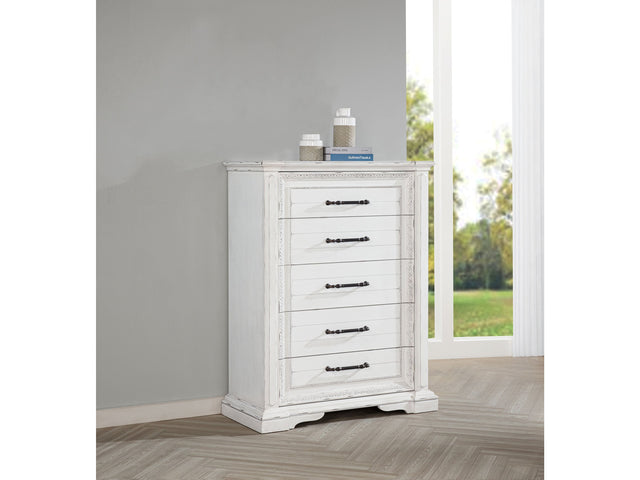 McKinney Vintage White 5-drawer Bedroom Chest of Drawers - Ornate Home