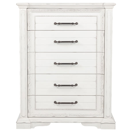 McKinney Vintage White 5-drawer Bedroom Chest of Drawers - Ornate Home