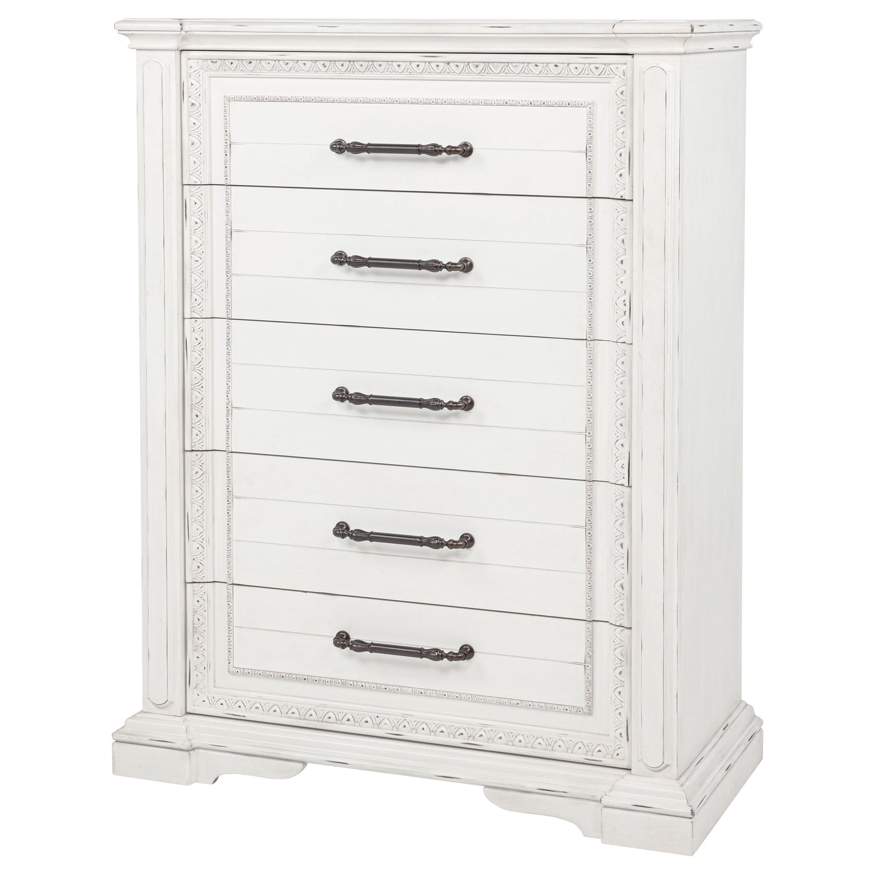 McKinney Vintage White 5-drawer Bedroom Chest of Drawers - Ornate Home