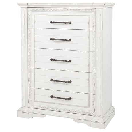 McKinney Vintage White 5-drawer Bedroom Chest of Drawers - Ornate Home