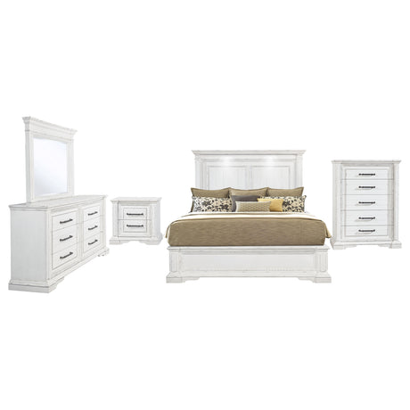 McKinney Vintage White 5-piece California King Bedroom Set - Ornate Home