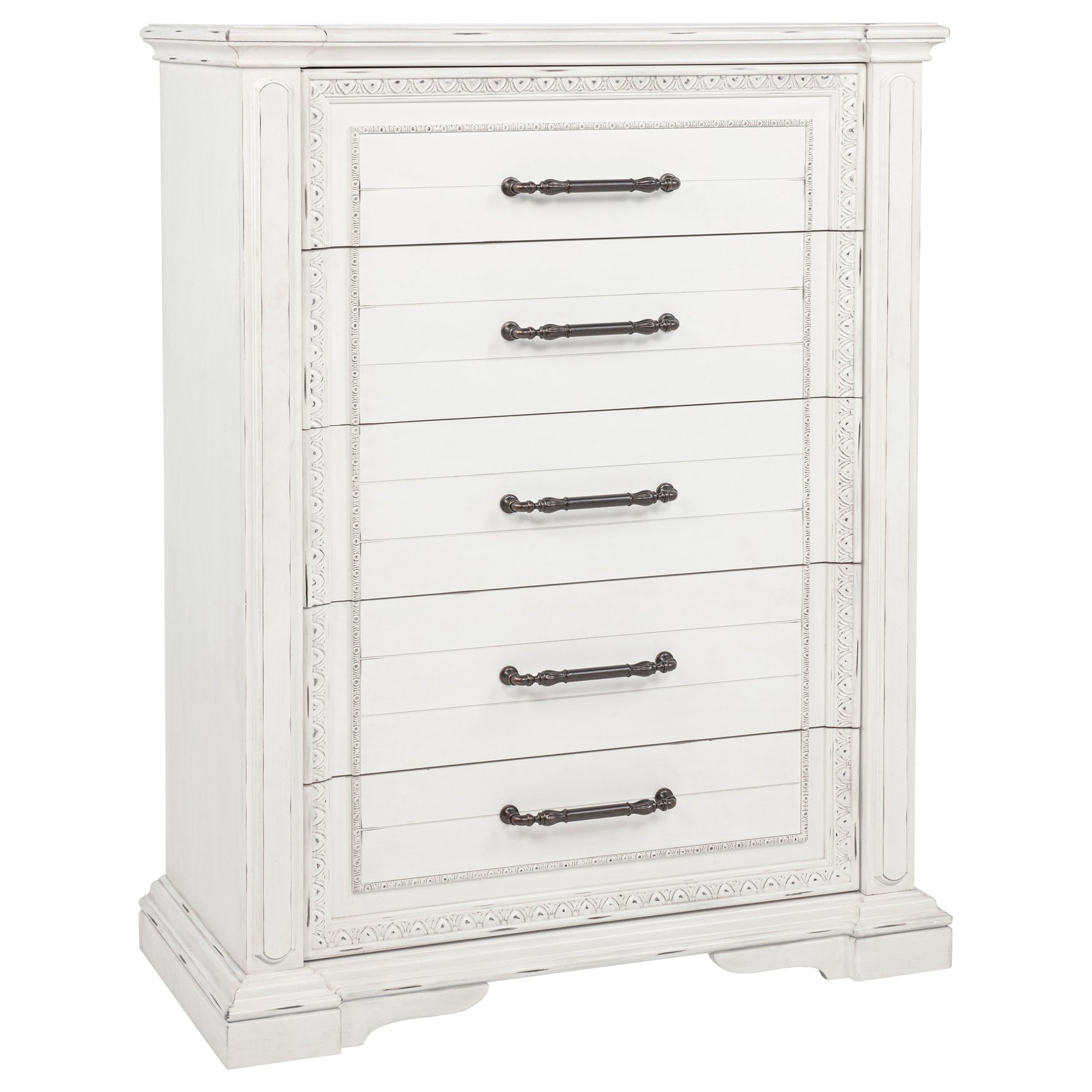 McKinney Vintage White 5-piece Queen Bedroom Set - Ornate Home