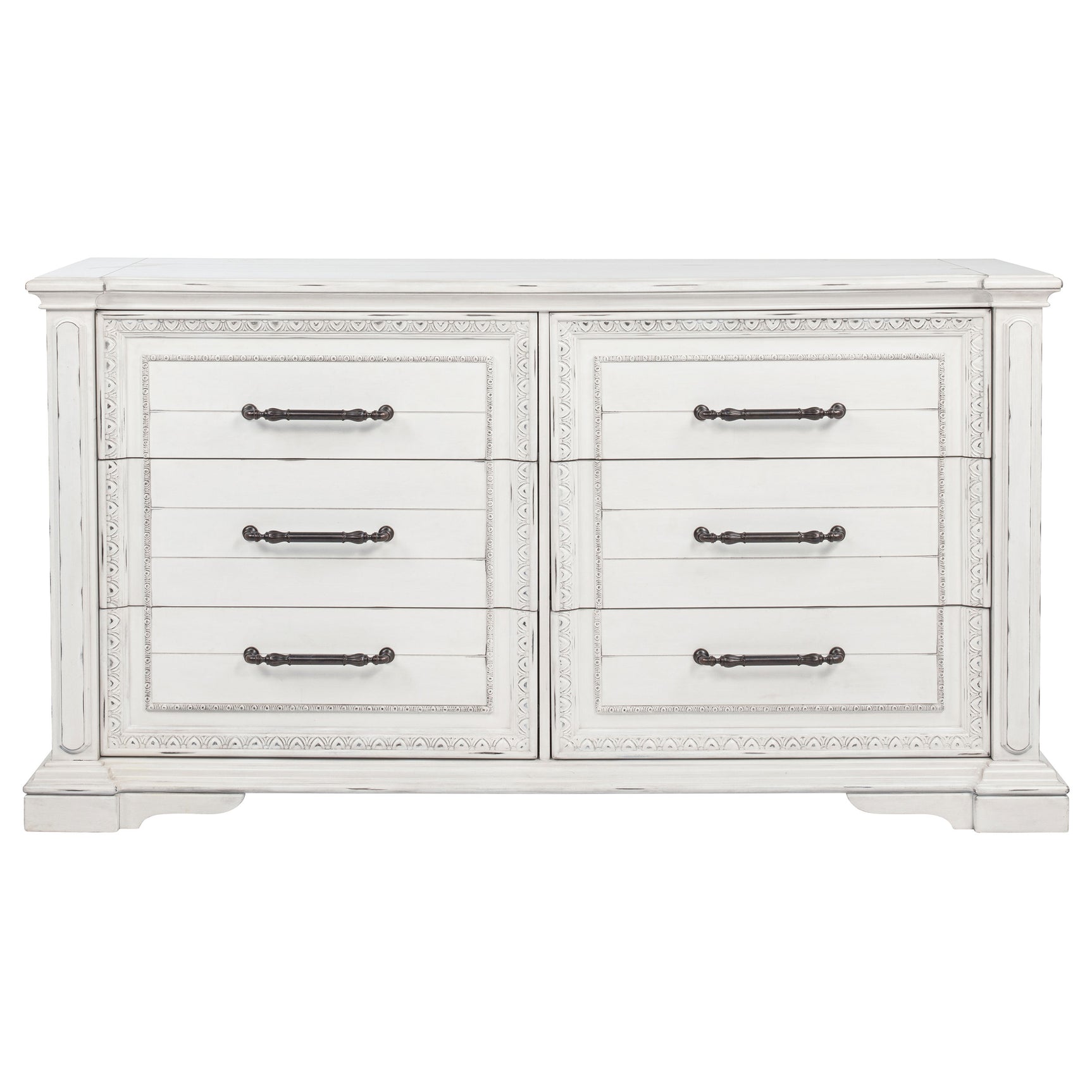 McKinney Vintage White 6-drawer Bedroom Dresser Cabinet - Ornate Home