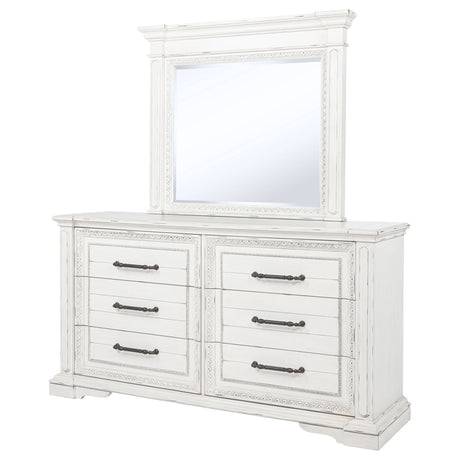 McKinney Vintage White 6-drawer Bedroom Dresser with Mirror - Ornate Home