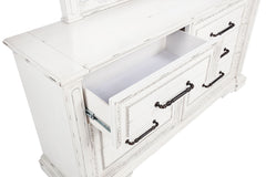 McKinney Vintage White 6-drawer Bedroom Dresser with Mirror - Ornate Home
