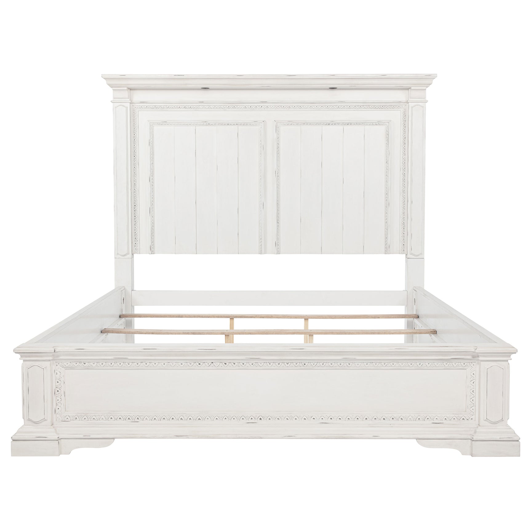 McKinney Vintage White Eastern King LED Light Panel Bed - Ornate Home