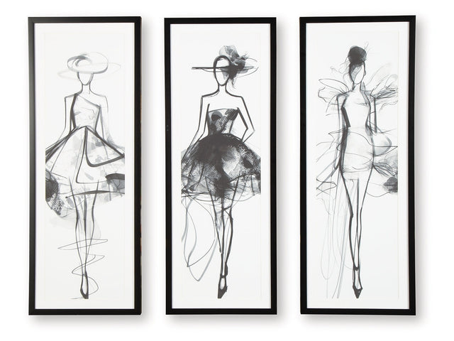 Mckerrick Black/White Wall Art Set (Set of 3) - Ornate Home