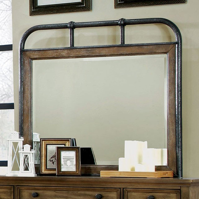 Mcville Dark Oak Mirror w/ Metal Frame - Ornate Home