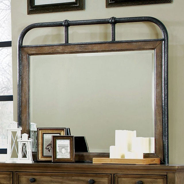 Mcville Dark Oak Mirror w/ Metal Frame - Ornate Home