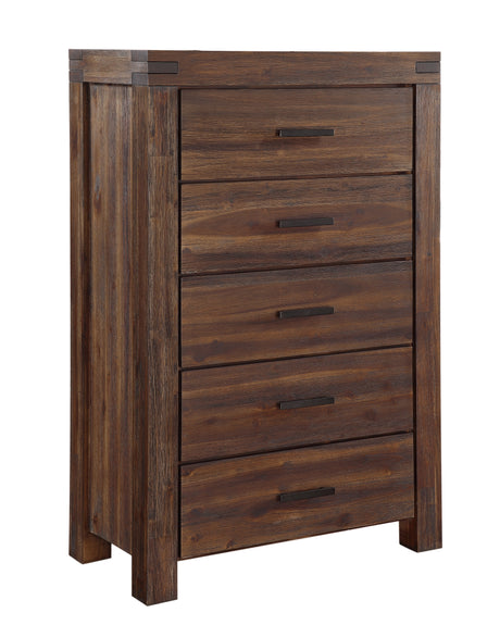 Meadow Five Drawer Solid Wood Chest in Brick Brown - Ornate Home