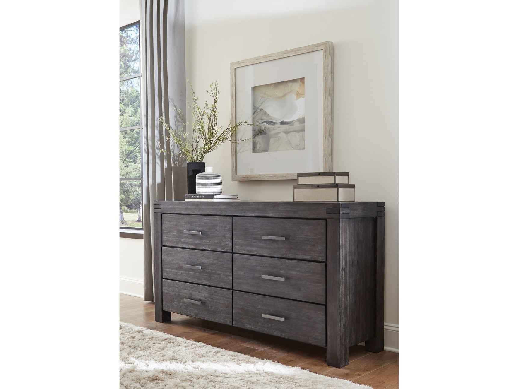 Meadow Six Drawer Solid Wood Dresser in Graphite - Ornate Home