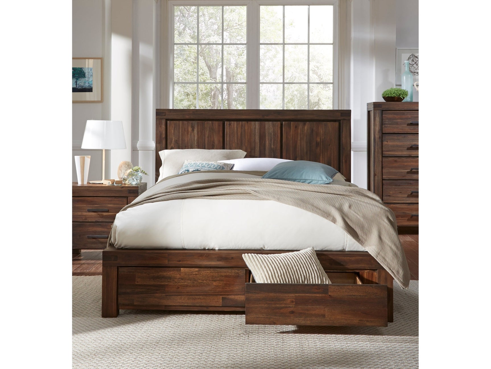 Meadow Solid Wood Footboard California King Storage Bed in Brick Brown - Ornate Home