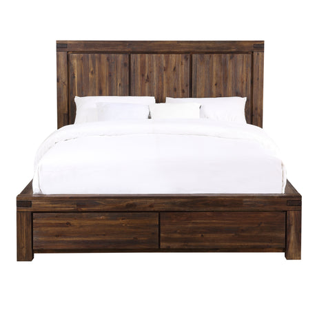 Meadow Solid Wood Footboard Eastern King Storage Bed in Brick Brown - Ornate Home