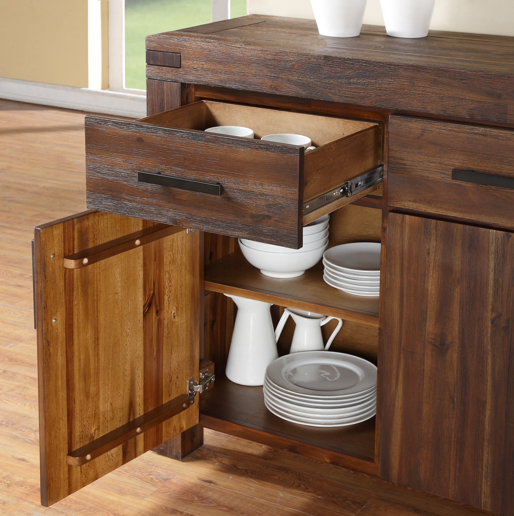 Meadow Three Drawer Three Door Solid Wood Sideboard in Brick Brown - Ornate Home