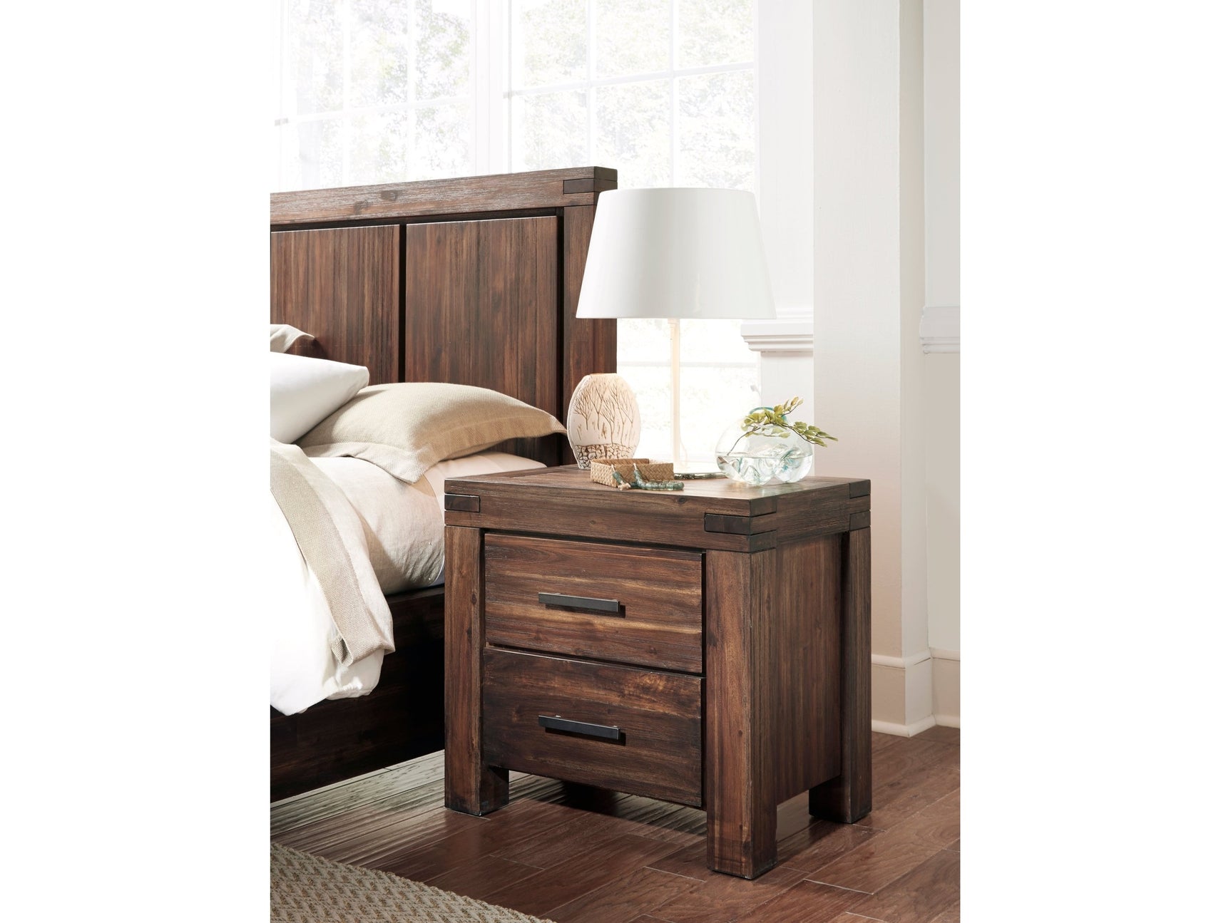 Meadow Two Drawer Solid Wood Nightstand in Brick Brown - Ornate Home