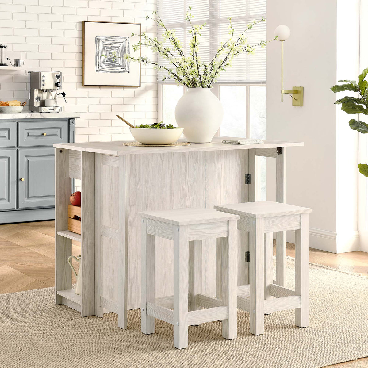 Meadowbrook White Maple 3-Piece Kitchen Island and Stool Set - Ornate Home