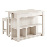 Meadowbrook White Maple 3-Piece Kitchen Island and Stool Set - Ornate Home