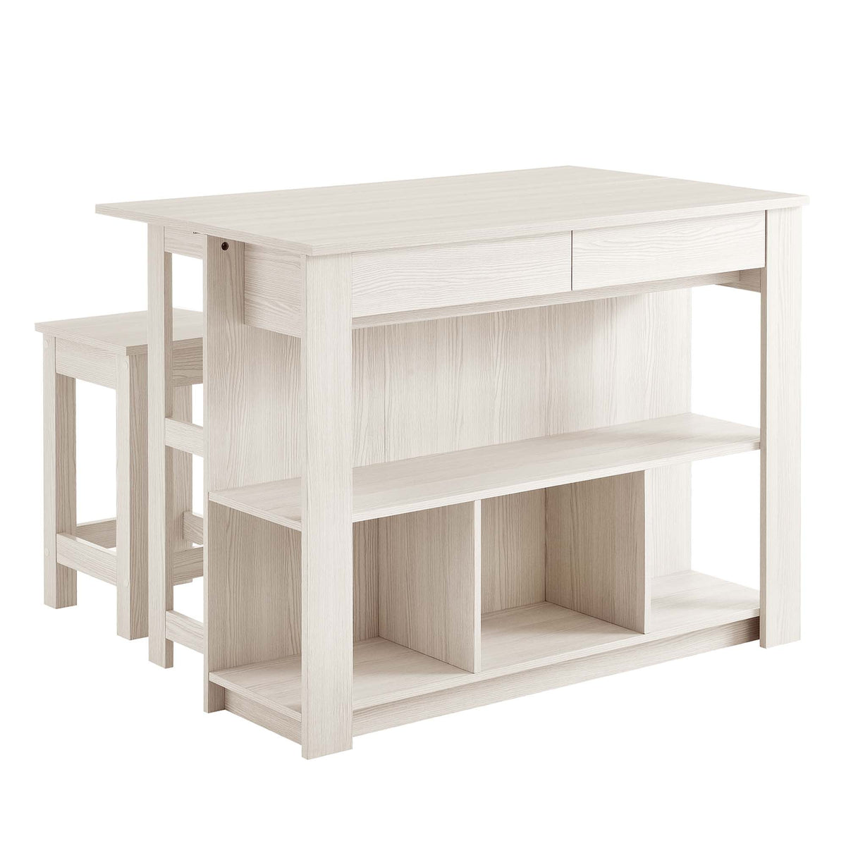 Meadowbrook White Maple 3-Piece Kitchen Island and Stool Set - Ornate Home